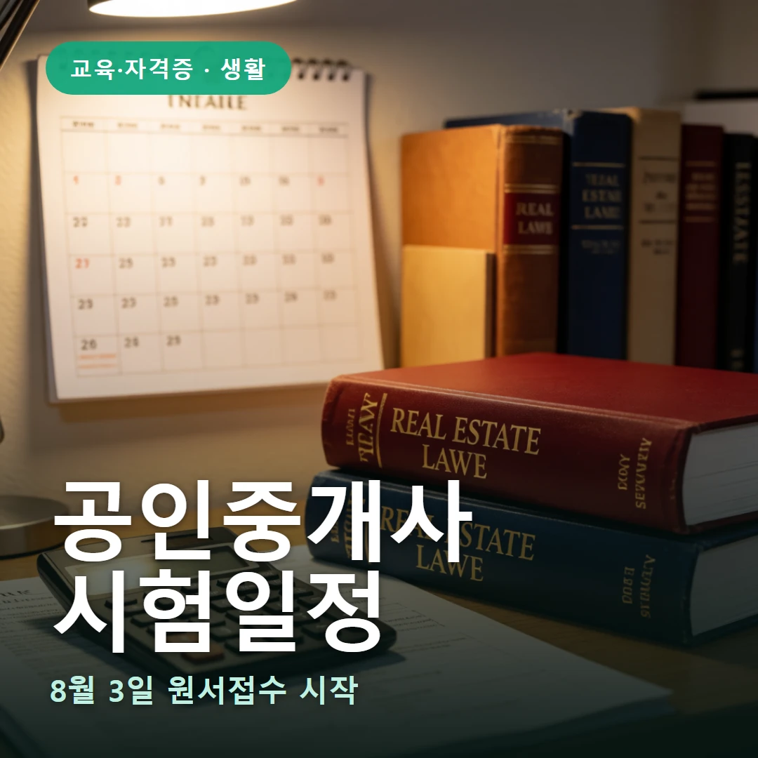 공인중개사 시험일정 요약 표지 — 8월 3일 원서접수 시작