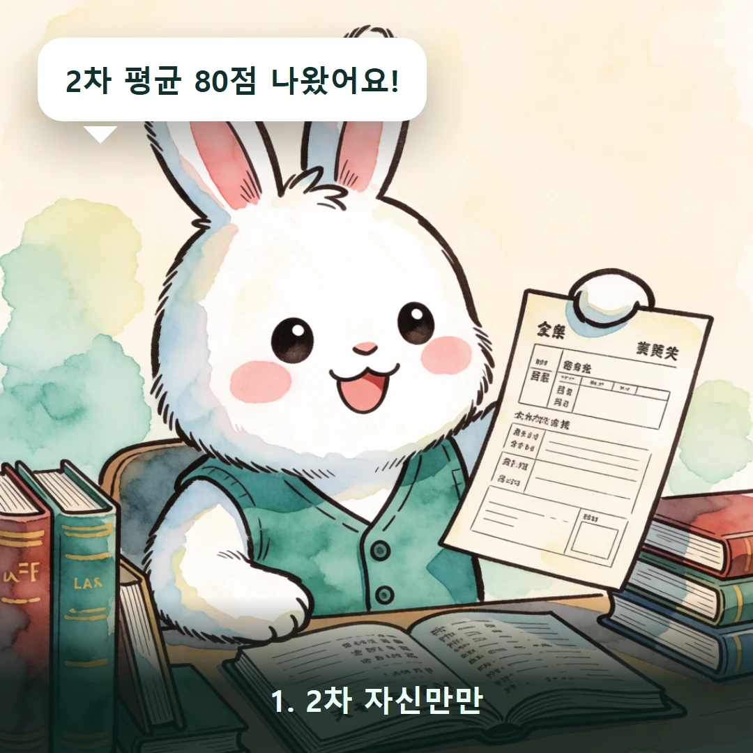 웹툰 1컷 — 1. 2차 자신만만 (2차 평균 80점 나왔어요!)