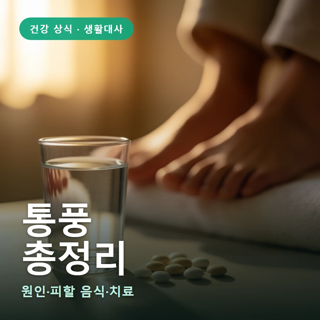 통풍 요약 표지 — 원인·피할 음식·치료