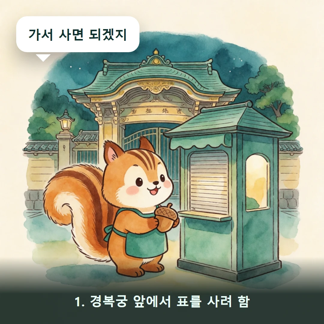 웹툰 1컷 — 1. 경복궁 앞에서 표를 사려 함 (가서 사면 되겠지)
