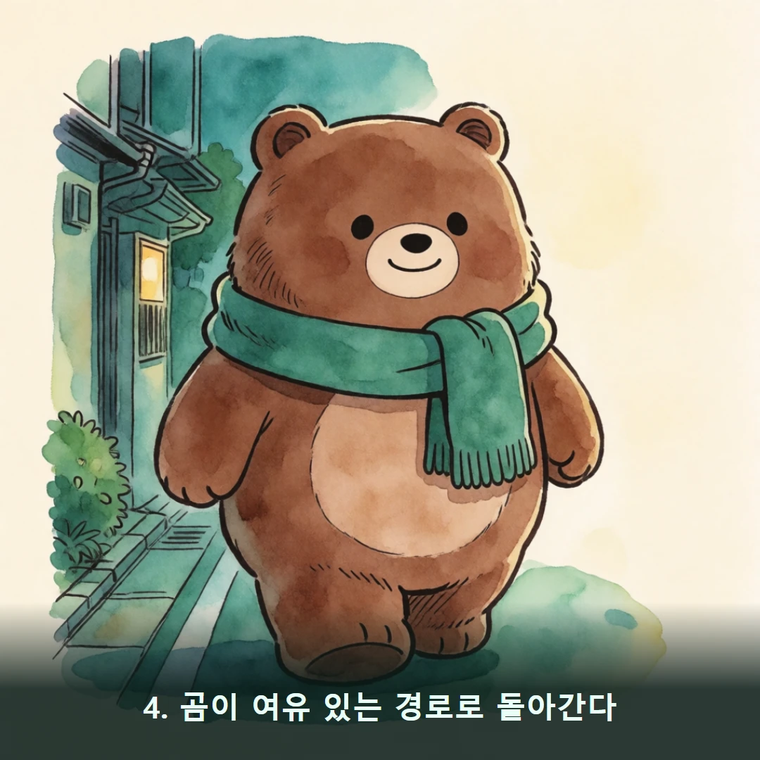 웹툰 4컷 — 4. 곰이 여유 있는 경로로 돌아간다