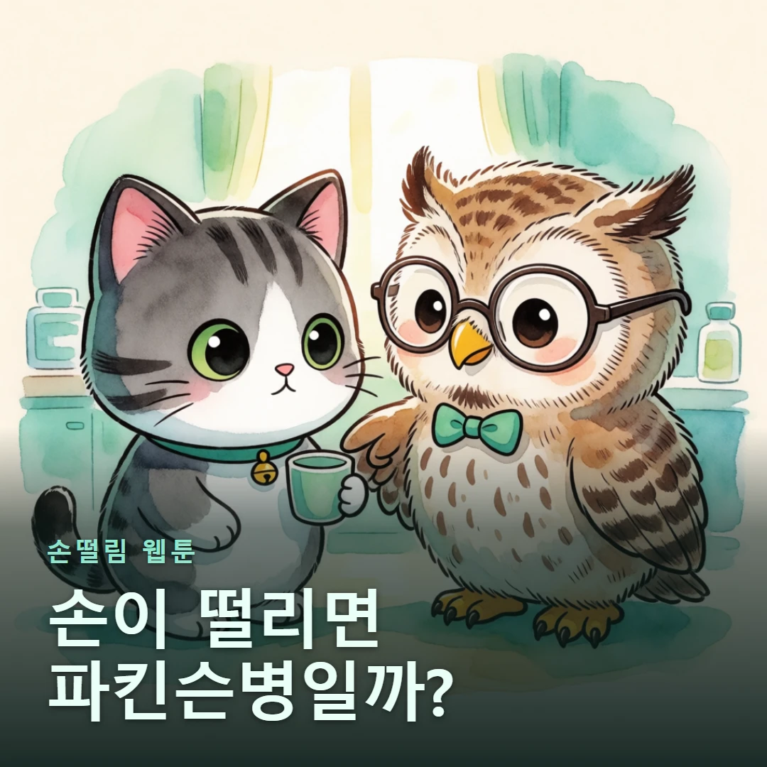 손떨림 웹툰 표지 — 손이 떨리면 파킨슨병일까?