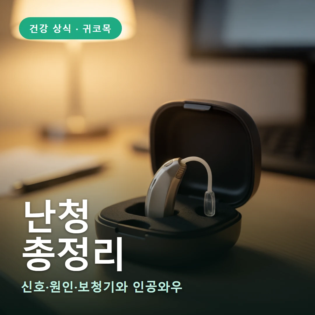 난청 요약 표지 — 신호·원인·보청기와 인공와우