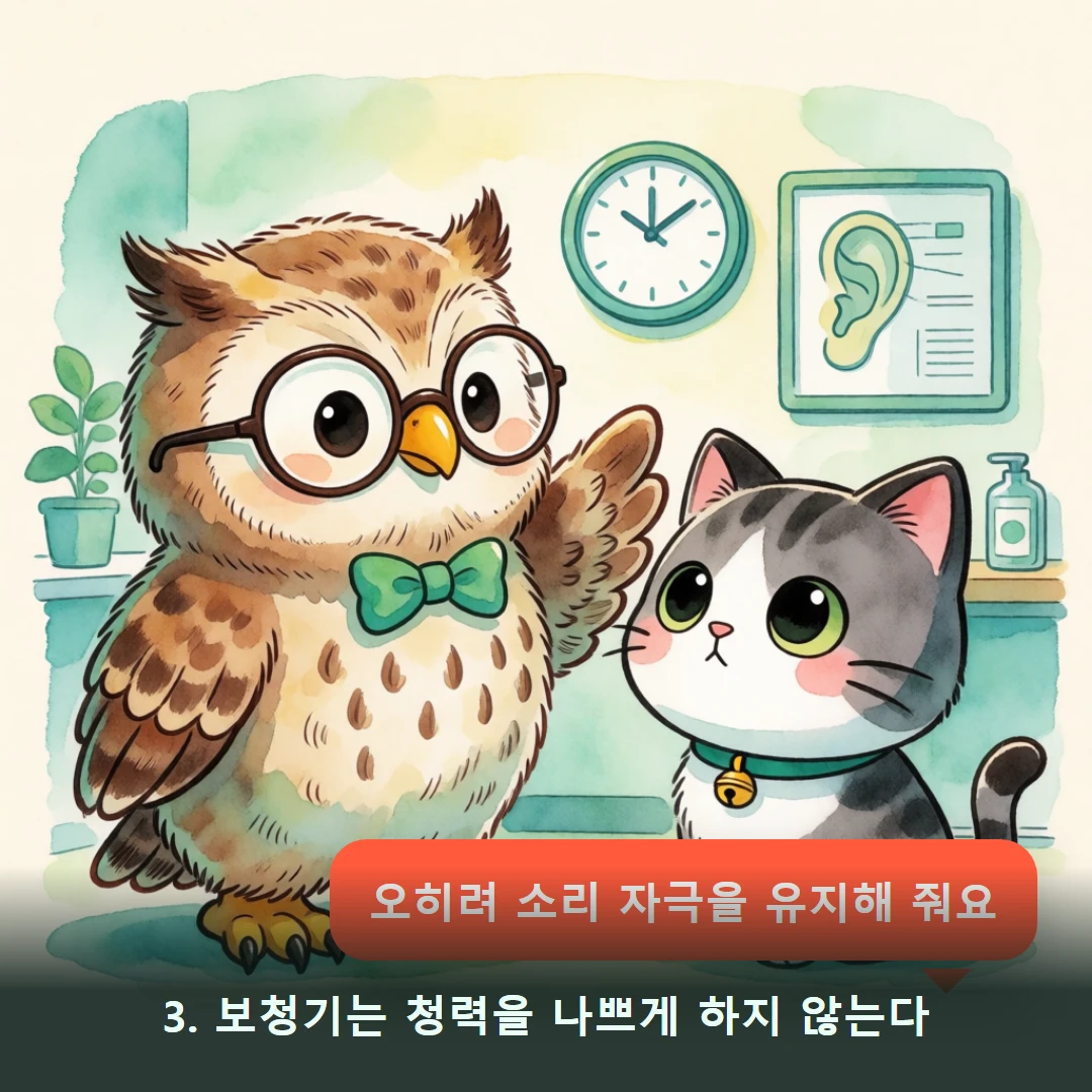 웹툰 3컷 — 3. 보청기는 청력을 나쁘게 하지 않는다 (오히려 소리 자극을 유지해 줘요)