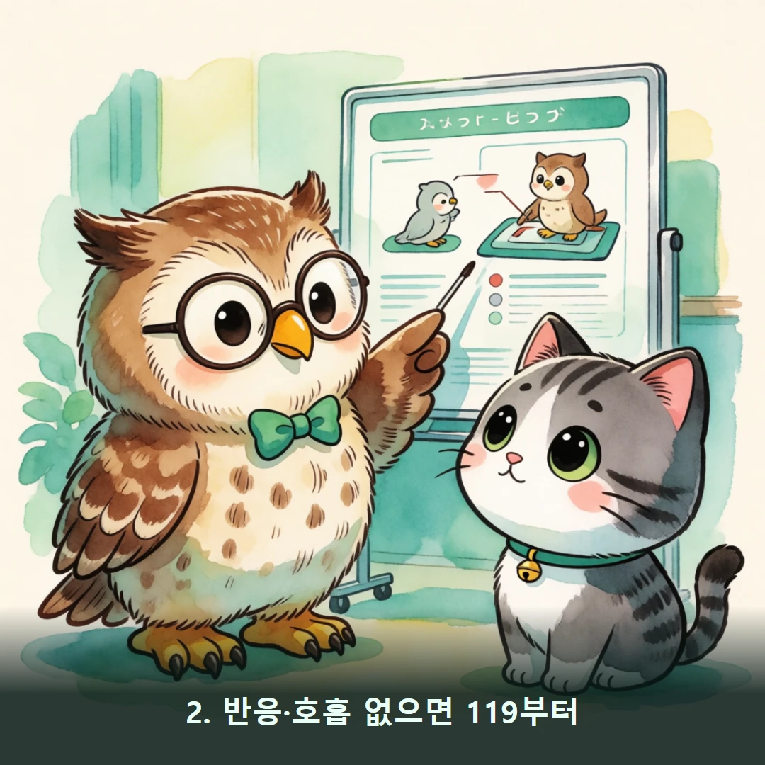 웹툰 2컷 — 2. 반응·호흡 없으면 119부터