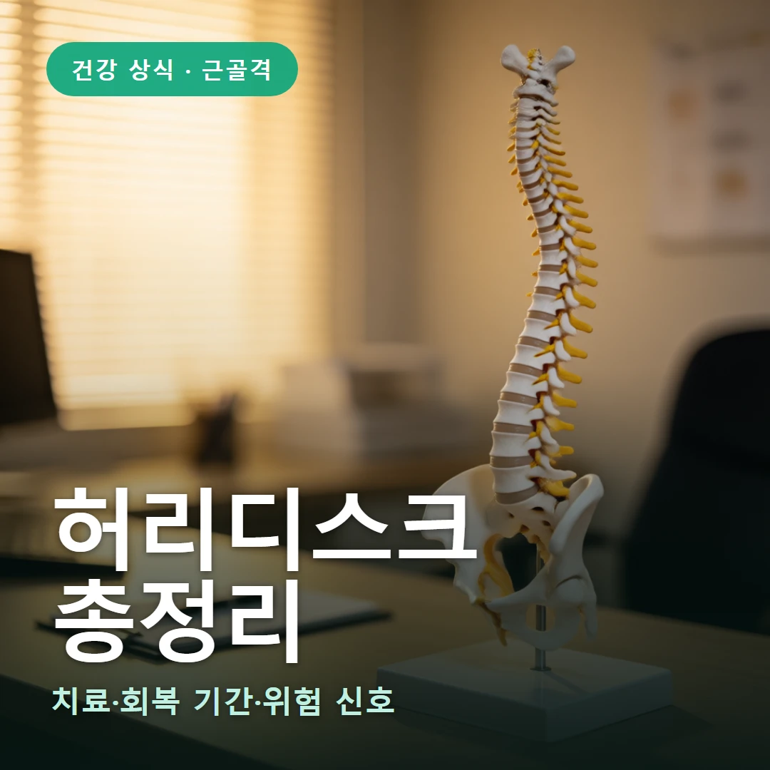 허리디스크 요약 표지 — 치료·회복 기간·위험 신호