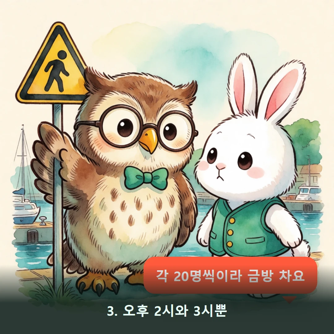 웹툰 3컷 — 3. 오후 2시와 3시뿐 (각 20명씩이라 금방 차요)