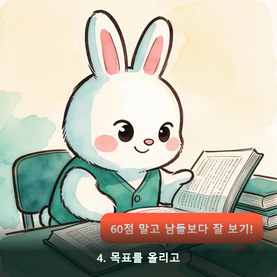 웹툰 4컷 — 4. 목표를 올리고 (60점 말고 남들보다 잘 보기!)