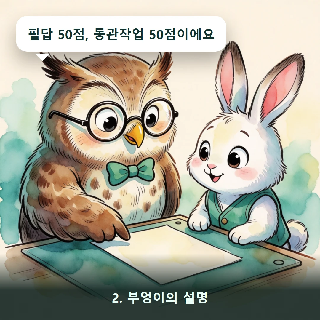 웹툰 2컷 — 2. 부엉이의 설명 (필답 50점, 동관작업 50점이에요)