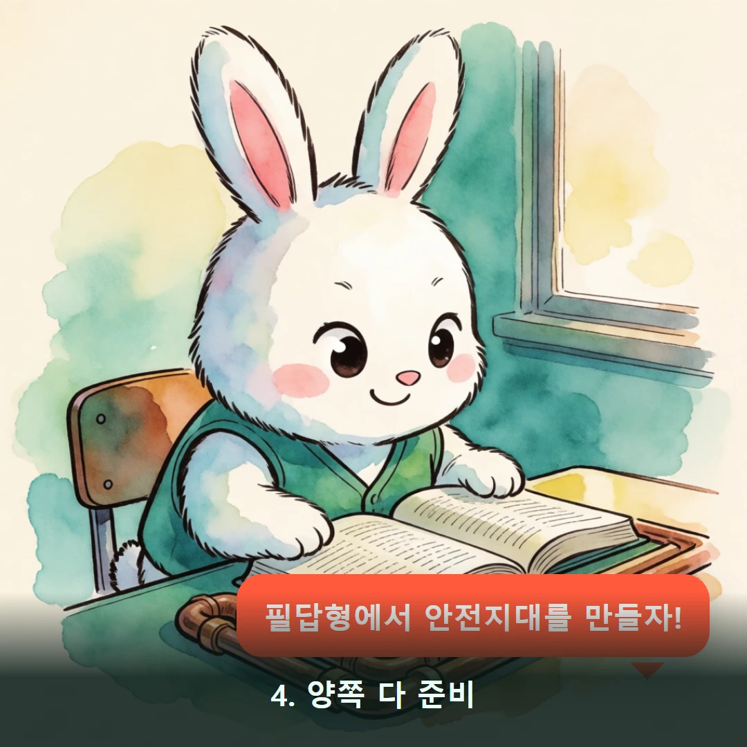 웹툰 4컷 — 4. 양쪽 다 준비 (필답형에서 안전지대를 만들자!)