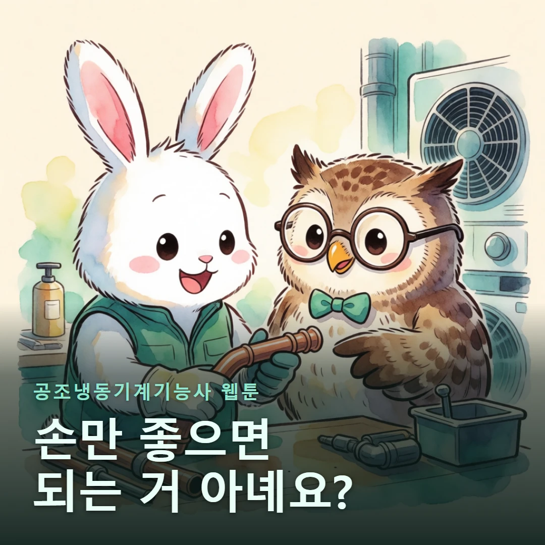 공조냉동기계기능사 웹툰 표지 — 손만 좋으면 되는 거 아녜요?