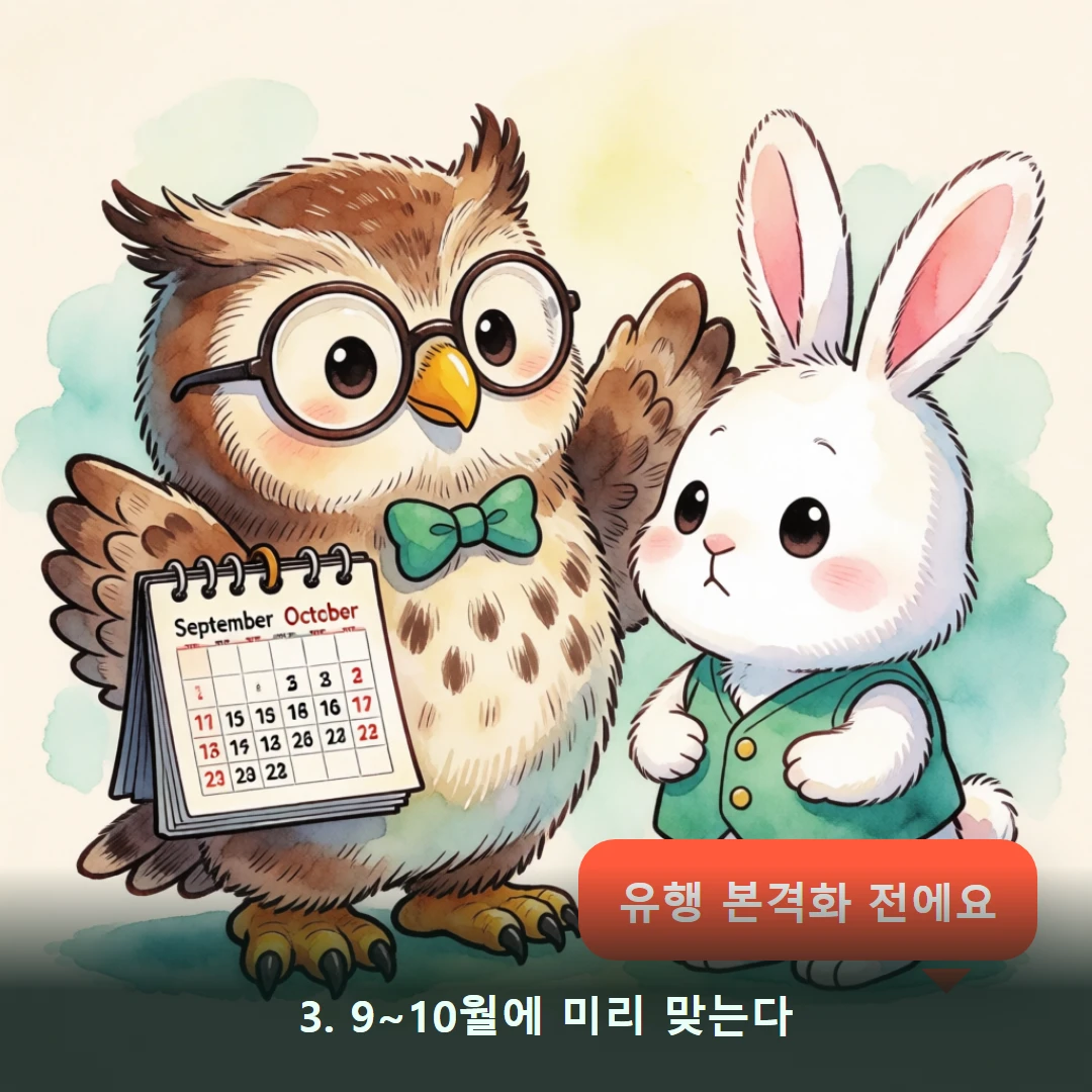 웹툰 3컷 — 3. 9~10월에 미리 맞는다 (유행 본격화 전에요)