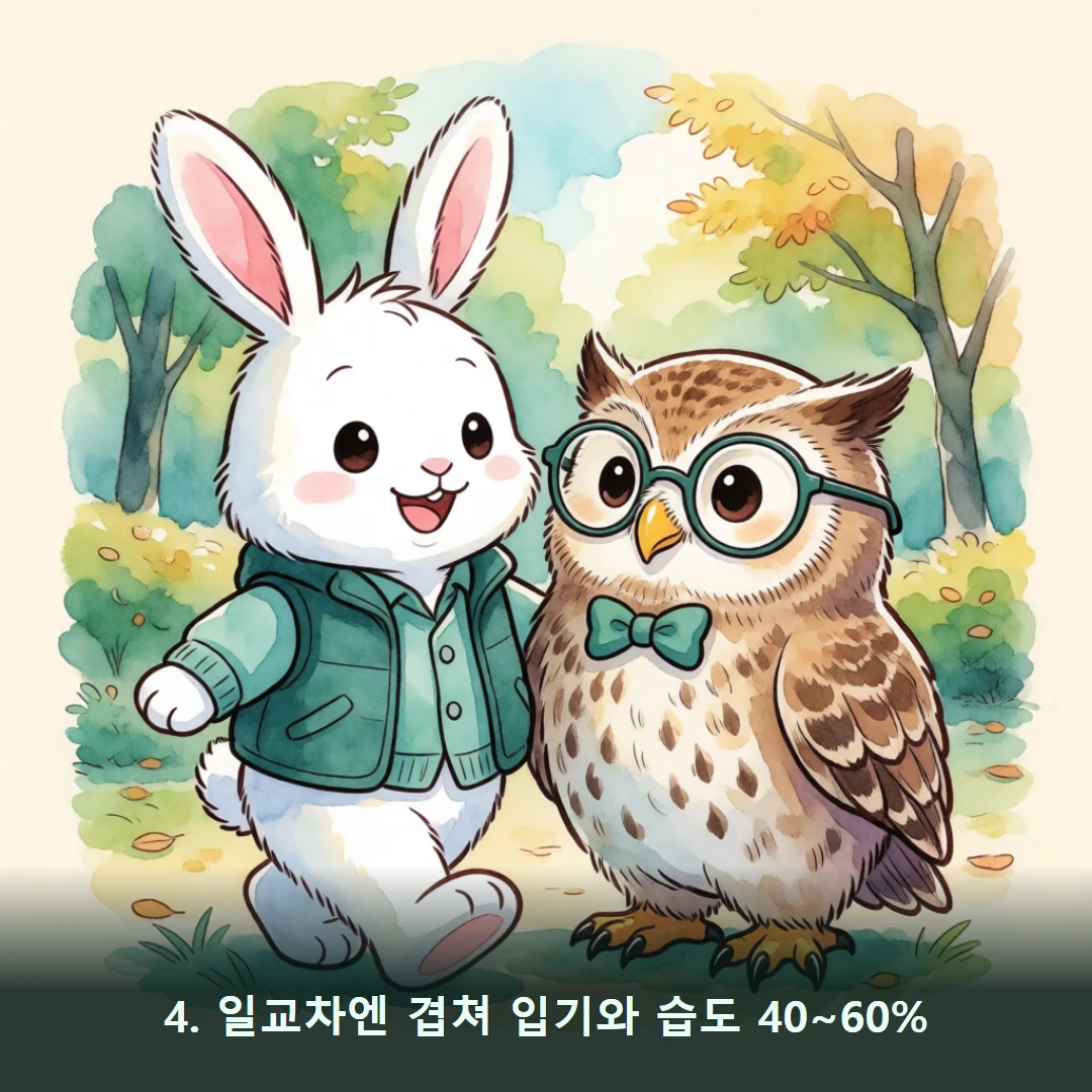 웹툰 4컷 — 4. 일교차엔 겹쳐 입기와 습도 40~60%