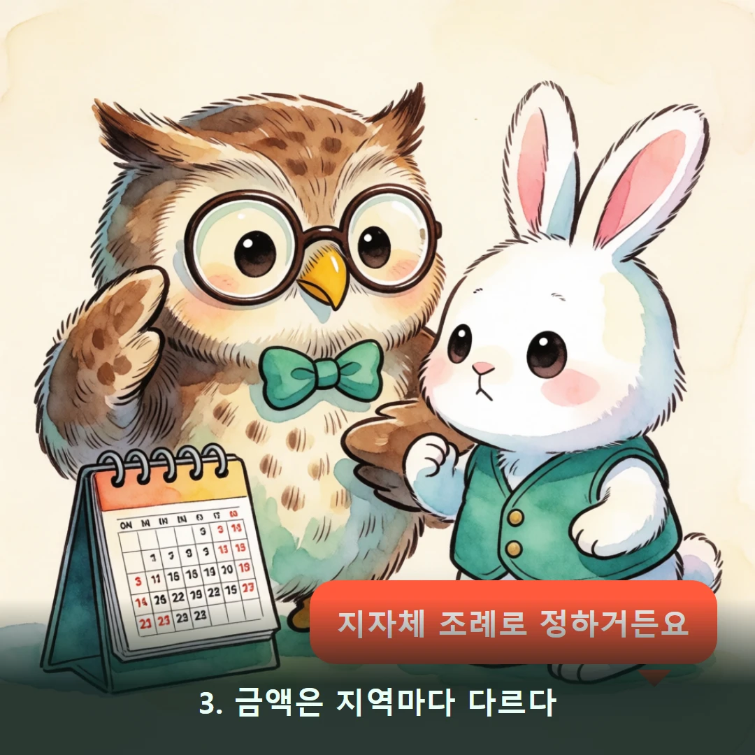 웹툰 3컷 — 3. 금액은 지역마다 다르다 (지자체 조례로 정하거든요)