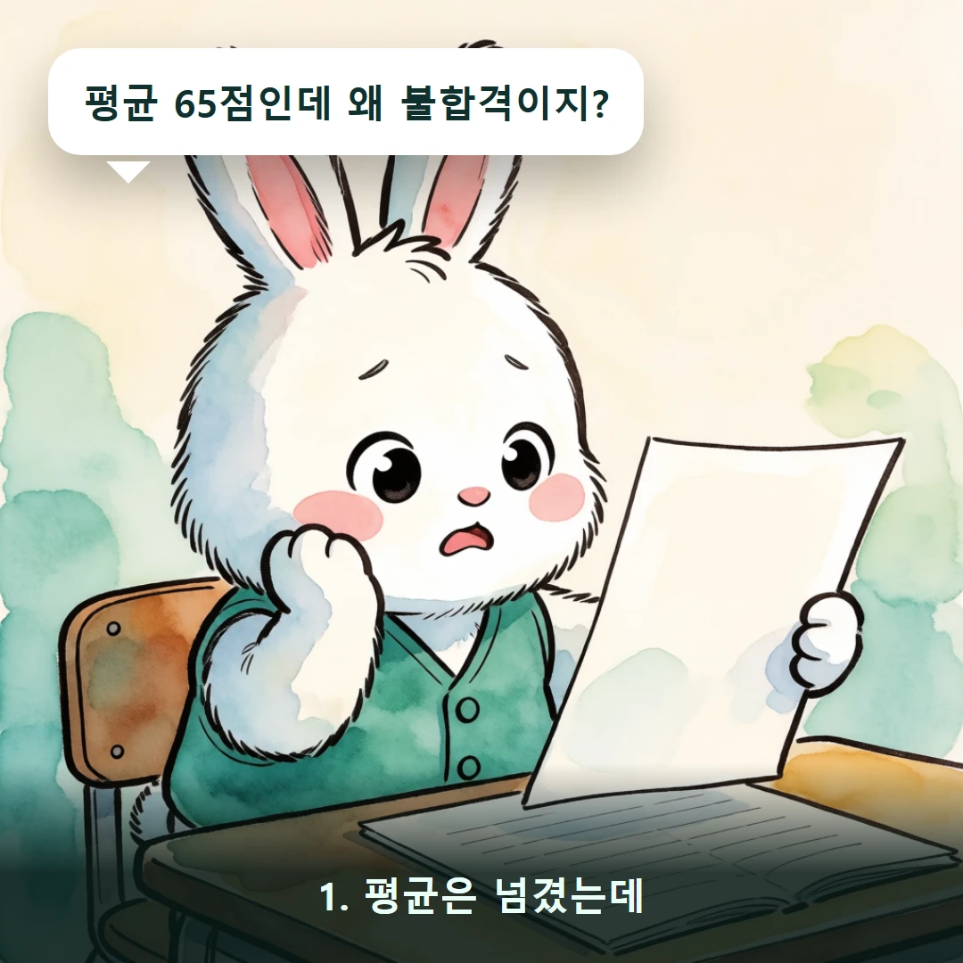 웹툰 1컷 — 1. 평균은 넘겼는데 (평균 65점인데 왜 불합격이지?)