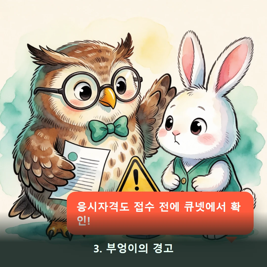 웹툰 3컷 — 3. 부엉이의 경고 (응시자격도 접수 전에 큐넷에서 확인!)