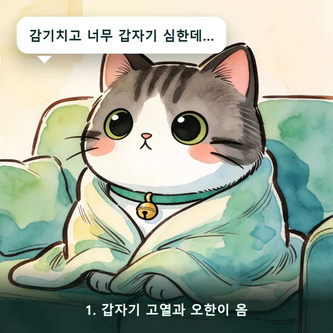웹툰 1컷 — 1. 갑자기 고열과 오한이 옴 (감기치고 너무 갑자기 심한데…)