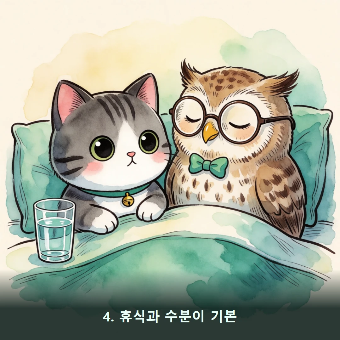 웹툰 4컷 — 4. 휴식과 수분이 기본