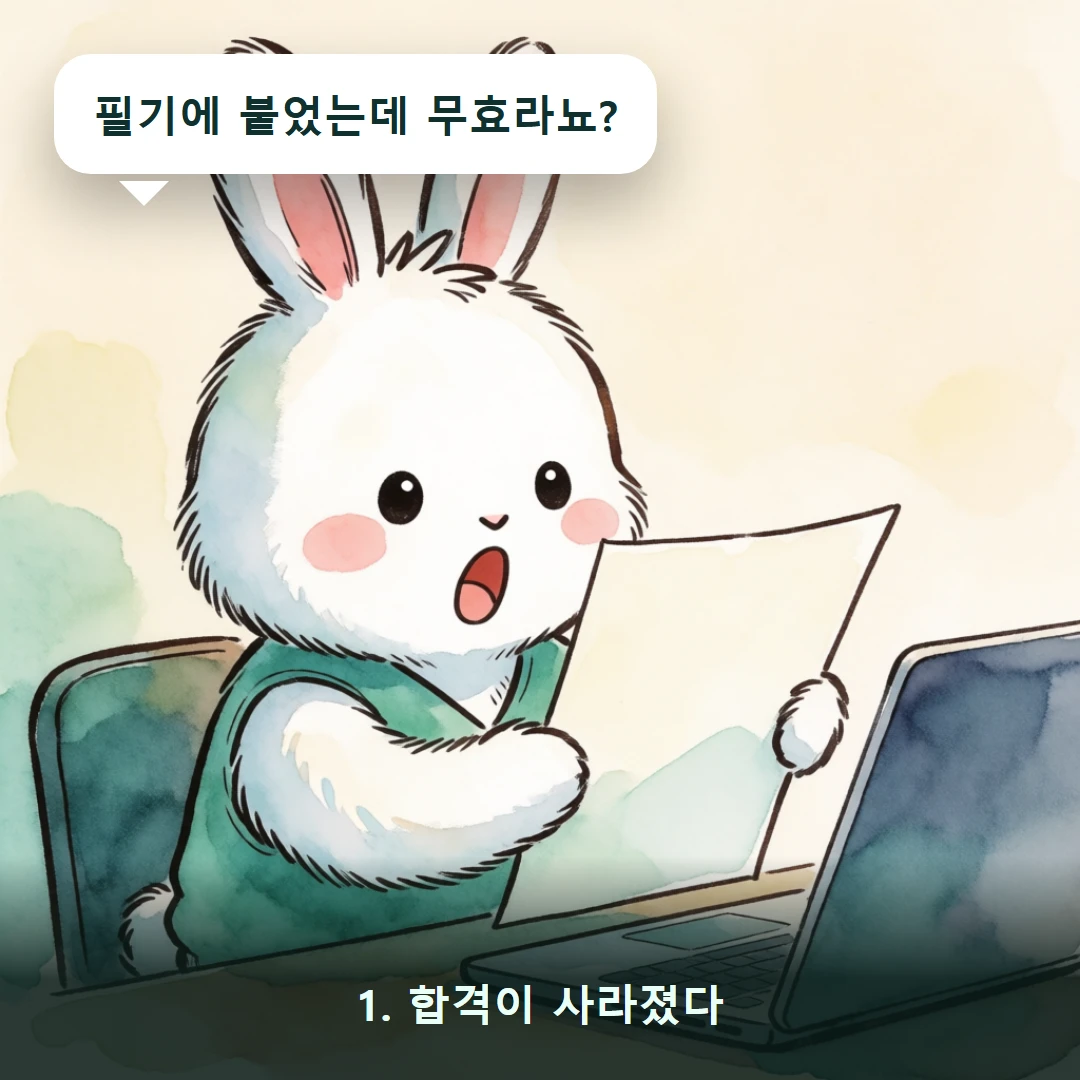 웹툰 1컷 — 1. 합격이 사라졌다 (필기에 붙었는데 무효라뇨?)