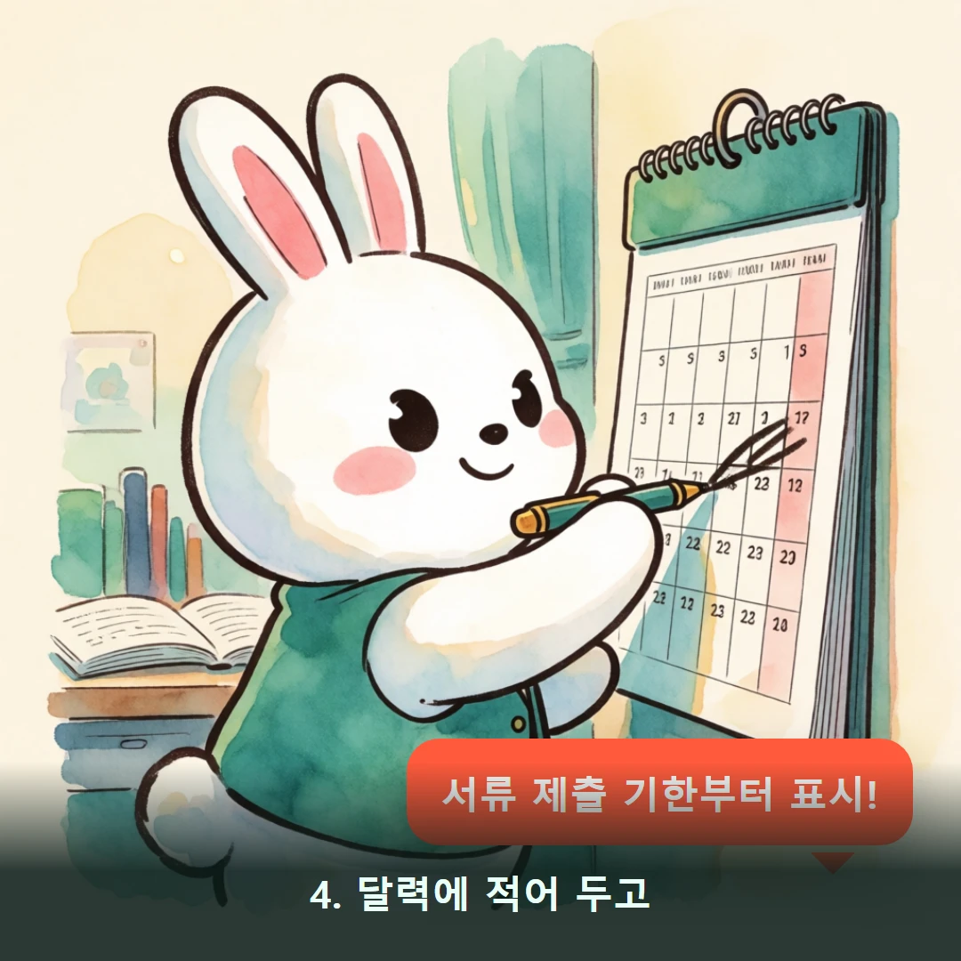 웹툰 4컷 — 4. 달력에 적어 두고 (서류 제출 기한부터 표시!)