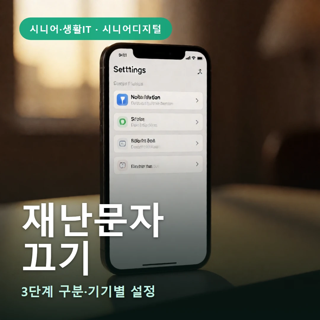재난문자 요약 표지 — 3단계 구분·기기별 설정