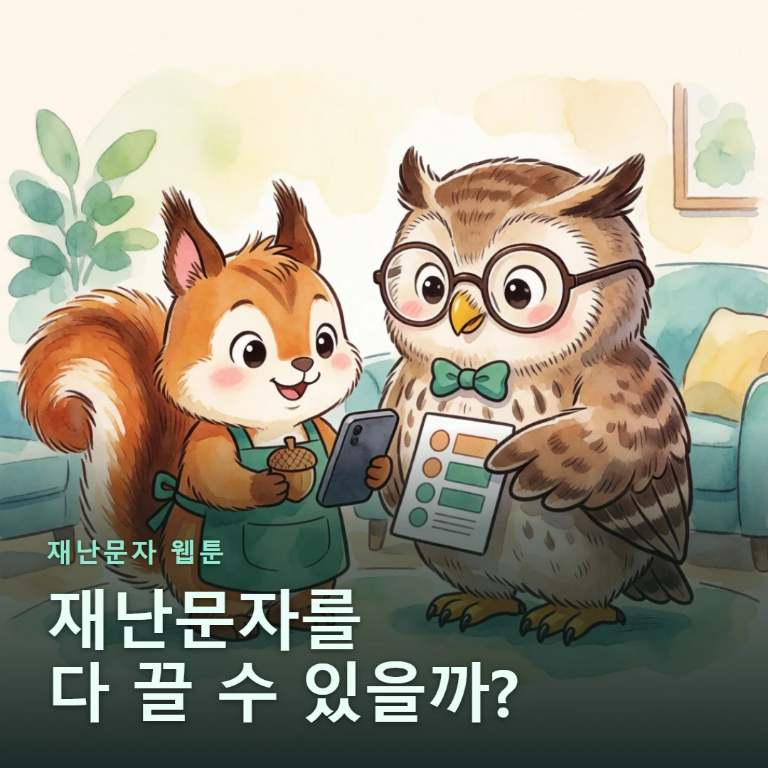 재난문자 웹툰 표지 — 재난문자를 다 끌 수 있을까?