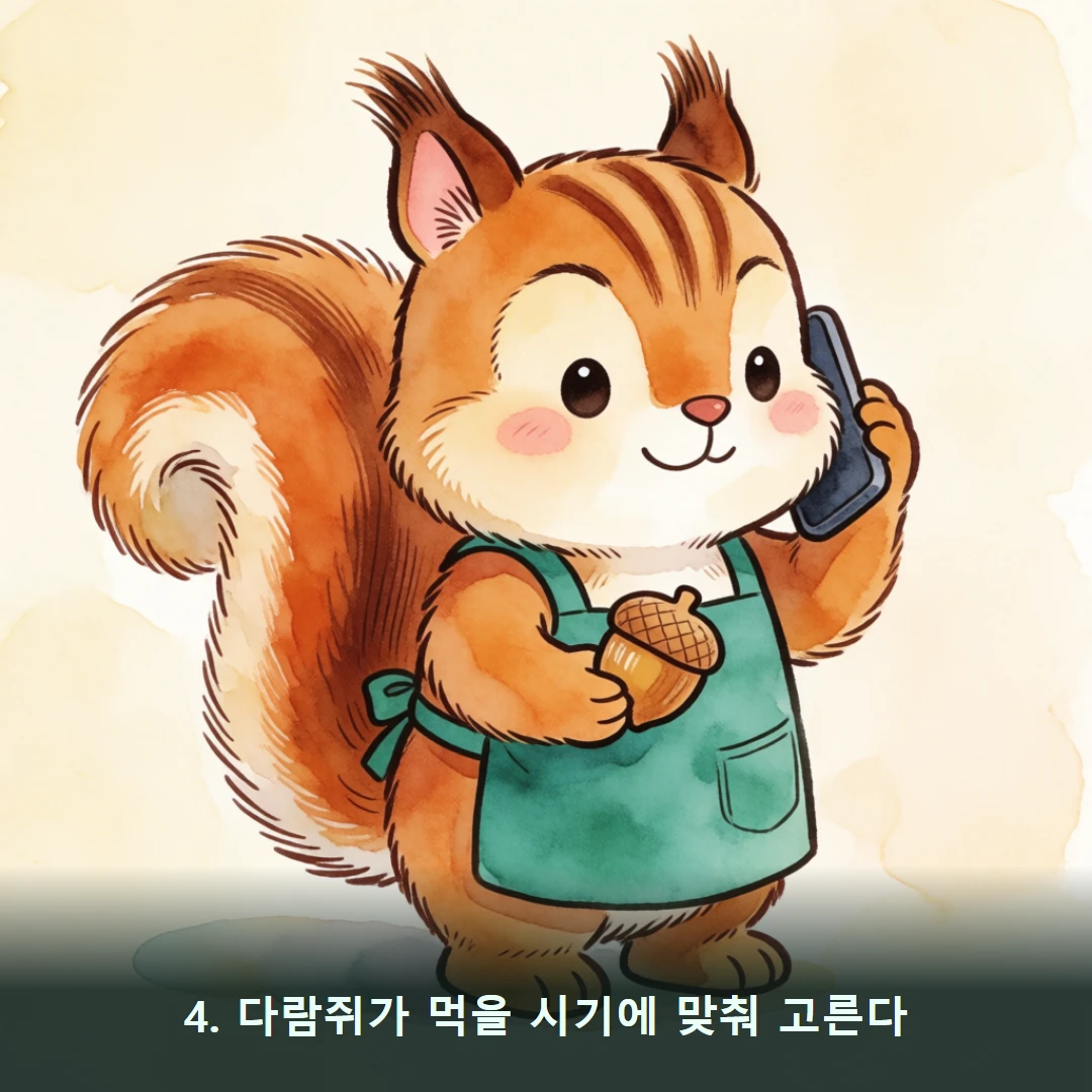 웹툰 4컷 — 4. 다람쥐가 먹을 시기에 맞춰 고른다