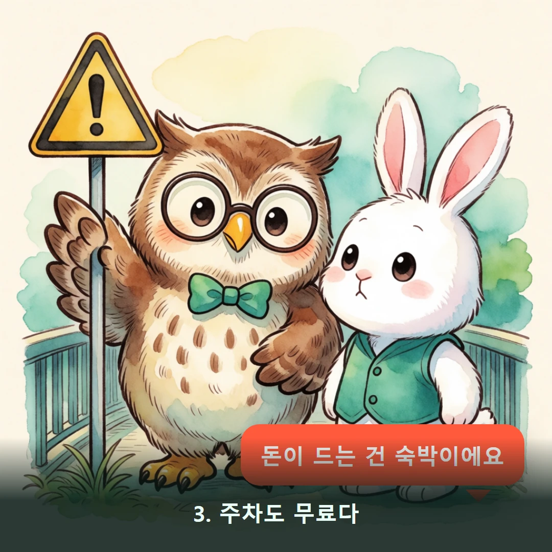웹툰 3컷 — 3. 주차도 무료다 (돈이 드는 건 숙박이에요)