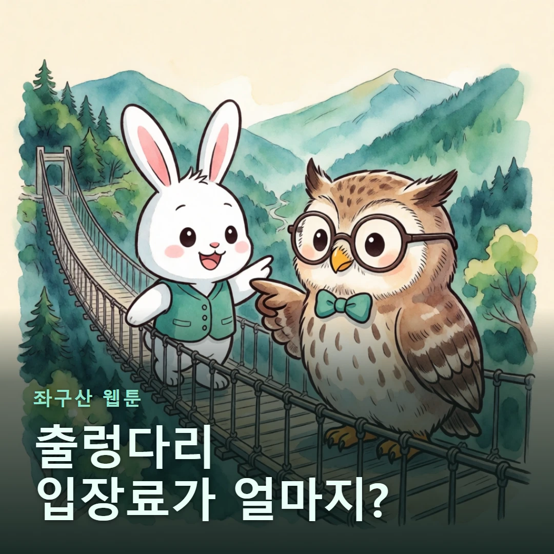 좌구산 웹툰 표지 — 출렁다리 입장료가 얼마지?