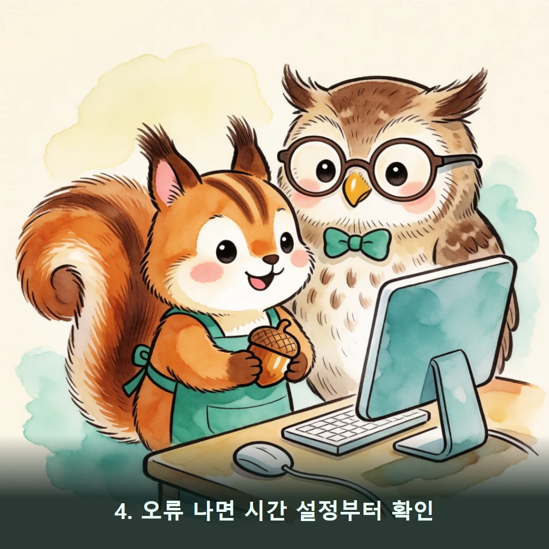 웹툰 4컷 — 4. 오류 나면 시간 설정부터 확인