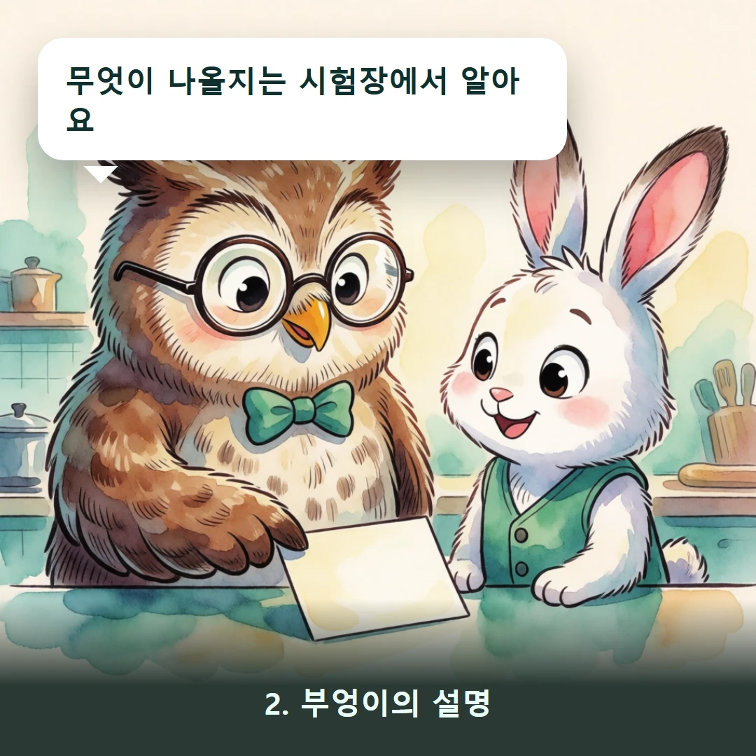 웹툰 2컷 — 2. 부엉이의 설명 (무엇이 나올지는 시험장에서 알아요)