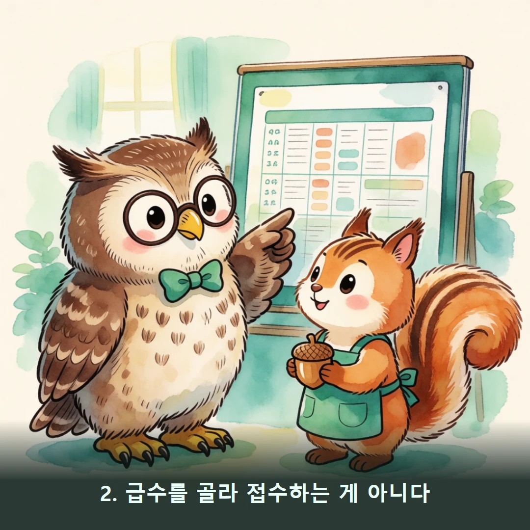 웹툰 2컷 — 2. 급수를 골라 접수하는 게 아니다