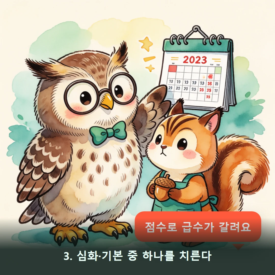 웹툰 3컷 — 3. 심화·기본 중 하나를 치른다 (점수로 급수가 갈려요)