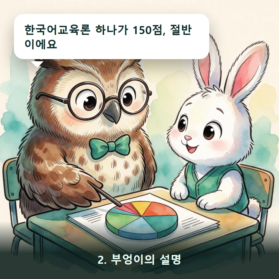 웹툰 2컷 — 2. 부엉이의 설명 (한국어교육론 하나가 150점, 절반이에요)