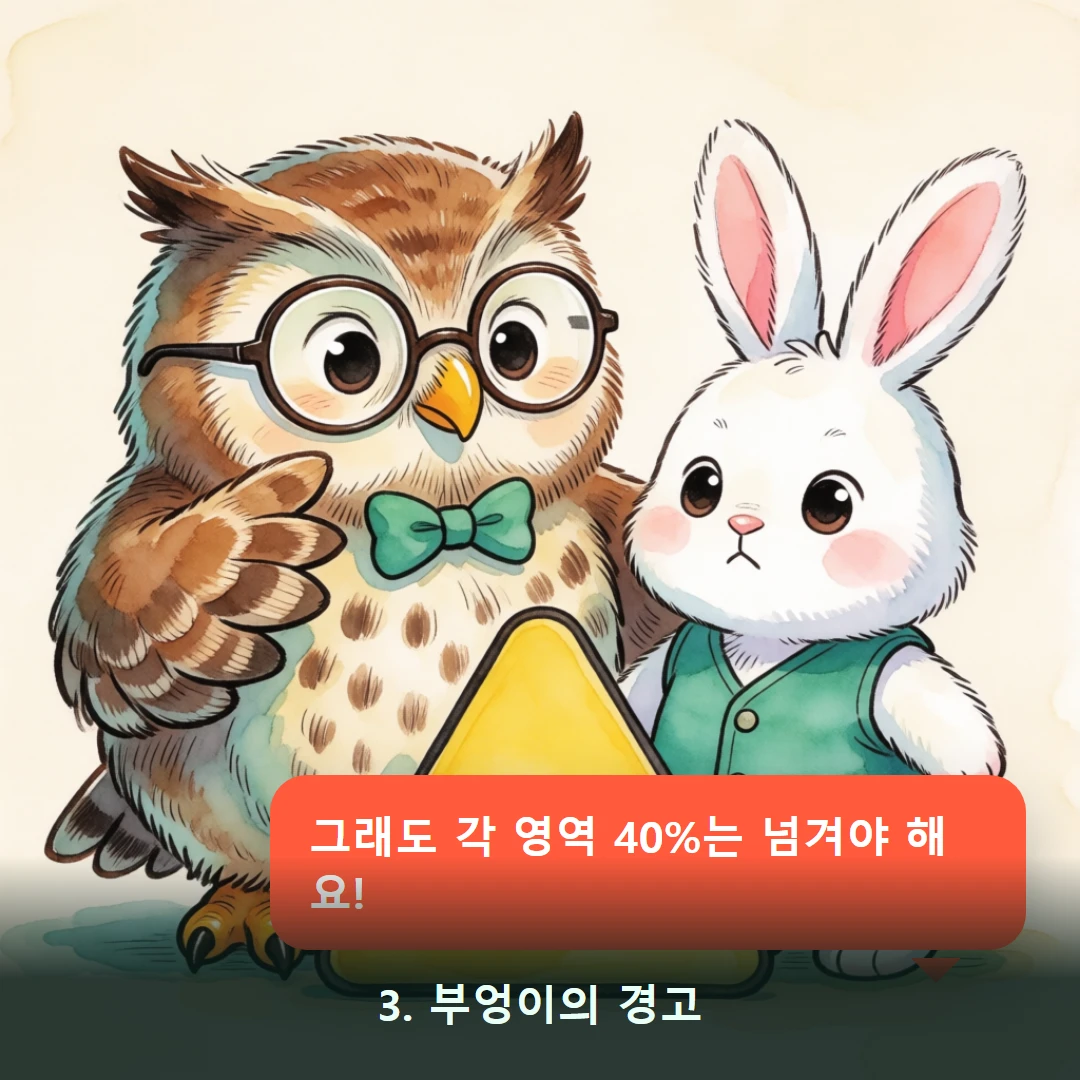 웹툰 3컷 — 3. 부엉이의 경고 (그래도 각 영역 40%는 넘겨야 해요!)