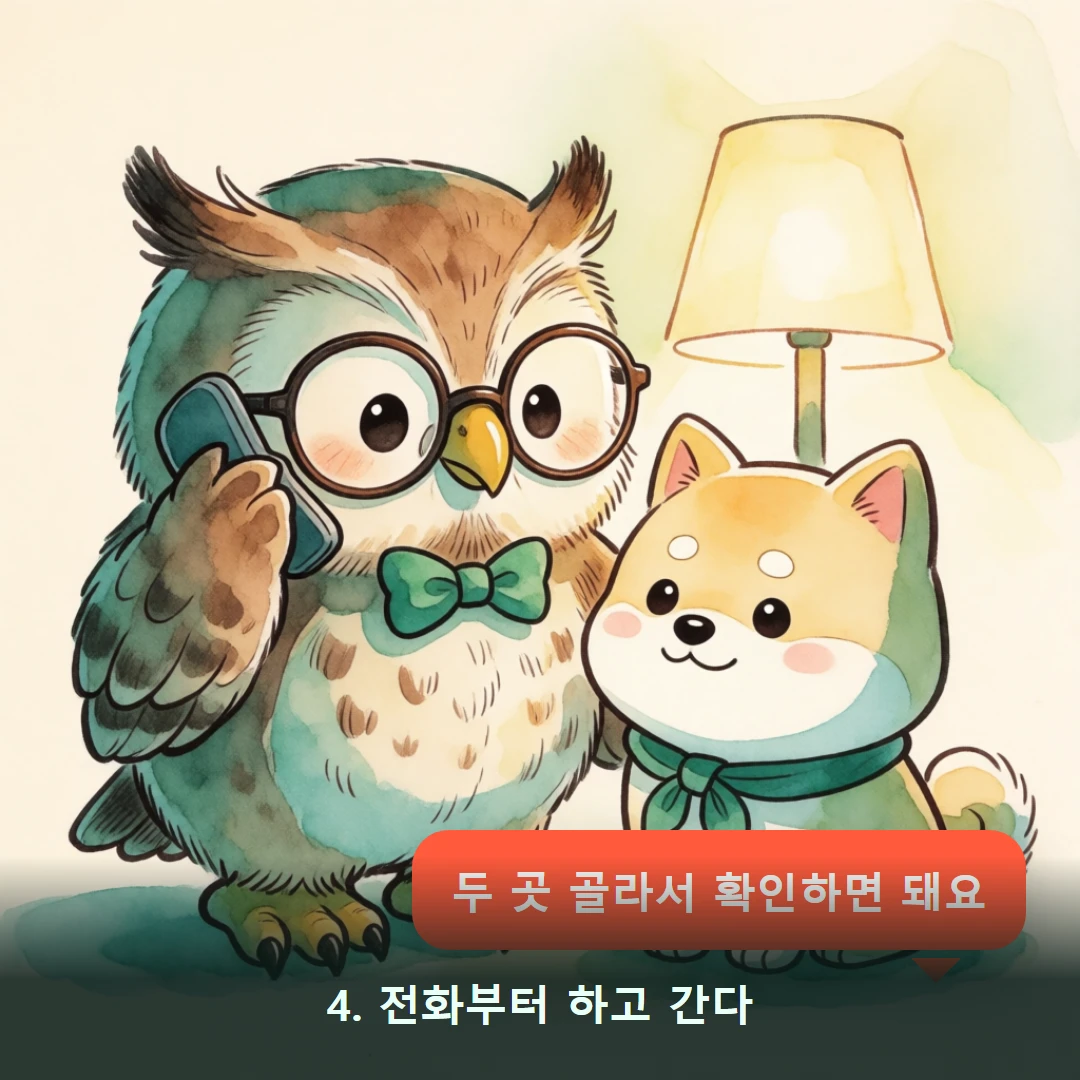 웹툰 4컷 — 4. 전화부터 하고 간다 (두 곳 골라서 확인하면 돼요)