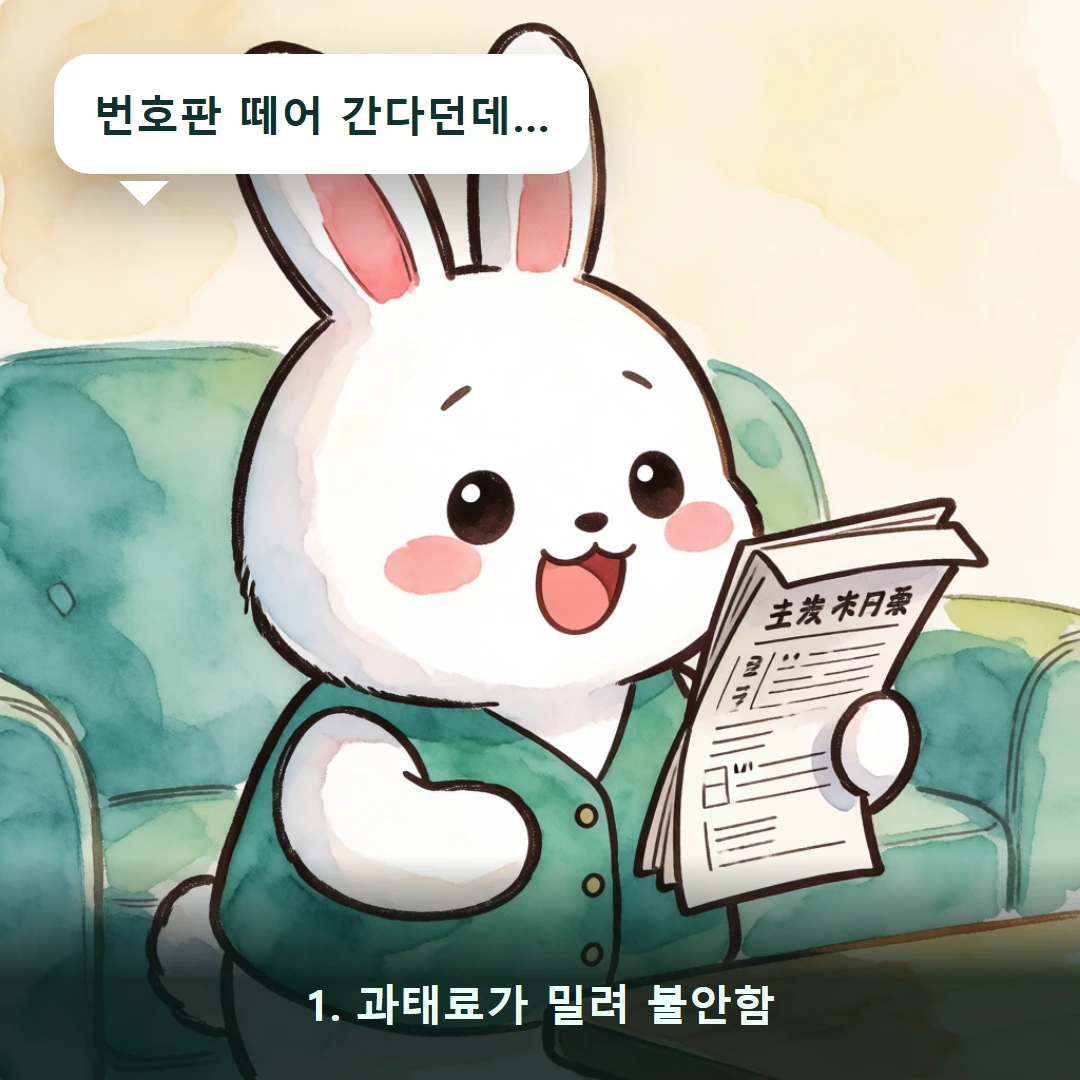 웹툰 1컷 — 1. 과태료가 밀려 불안함 (번호판 떼어 간다던데…)