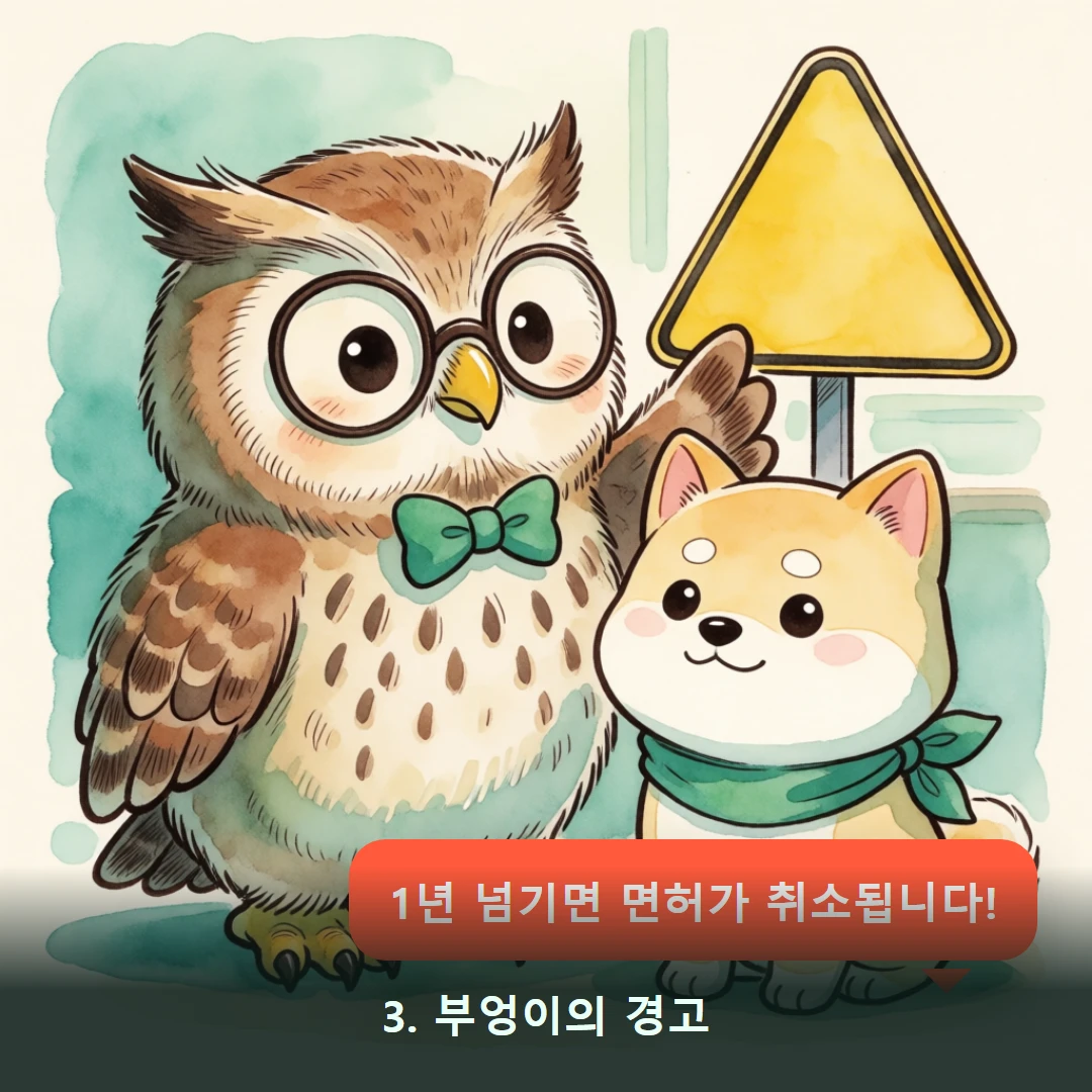 웹툰 3컷 — 3. 부엉이의 경고 (1년 넘기면 면허가 취소됩니다!)