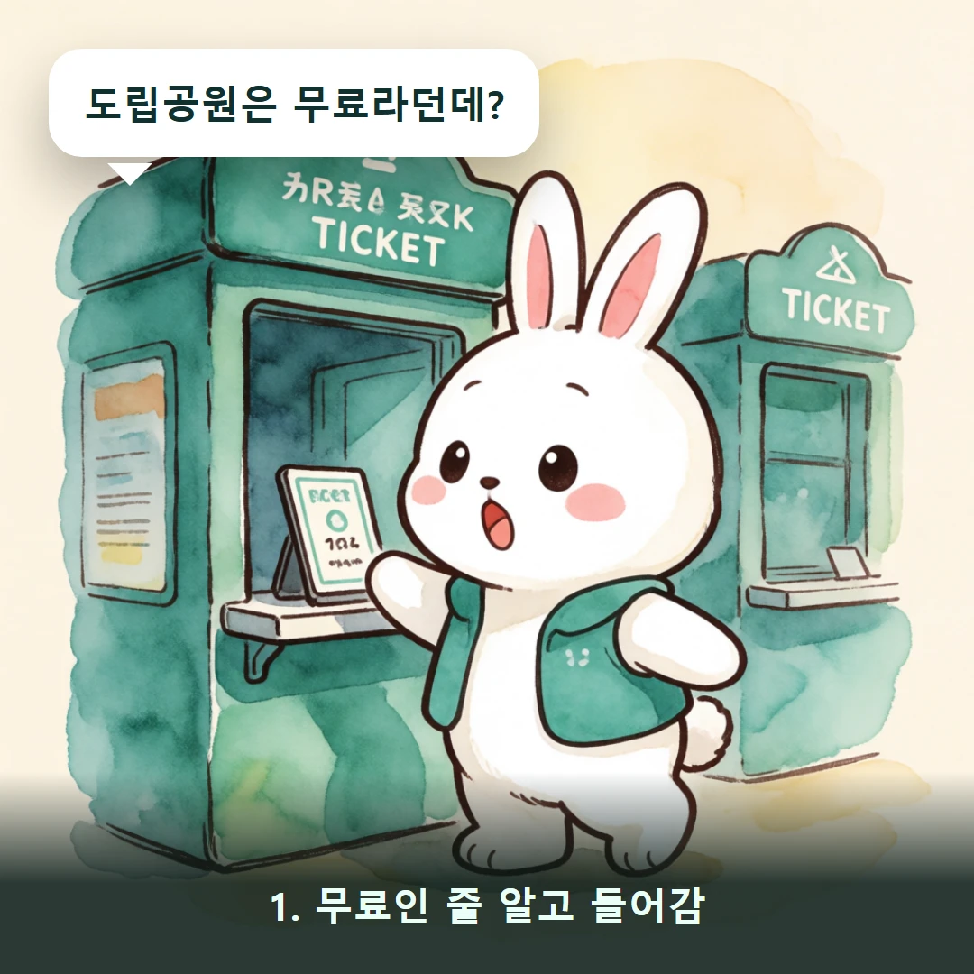 웹툰 1컷 — 1. 무료인 줄 알고 들어감 (도립공원은 무료라던데?)