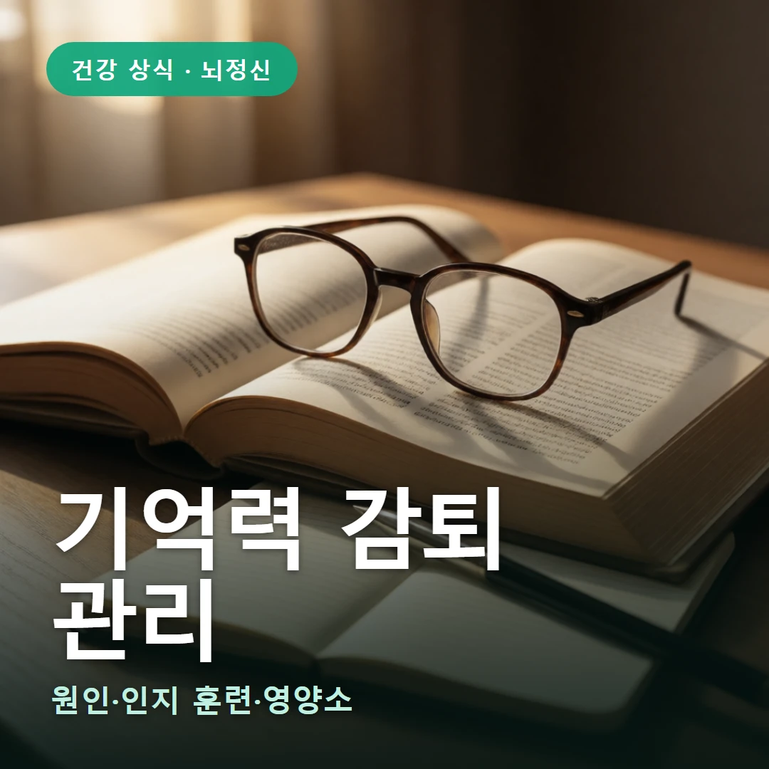 기억력 감퇴 요약 표지 — 원인·인지 훈련·영양소