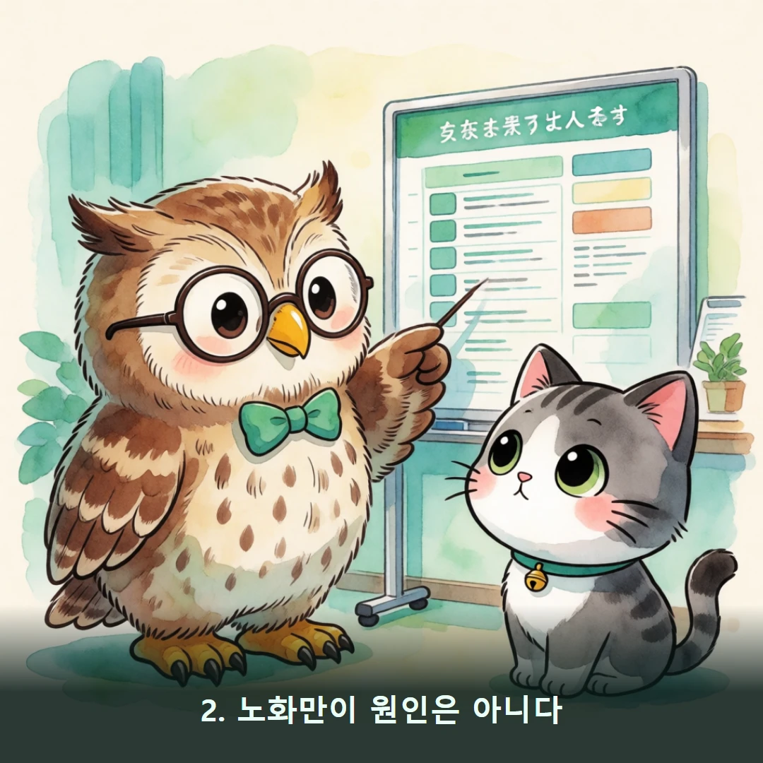웹툰 2컷 — 2. 노화만이 원인은 아니다