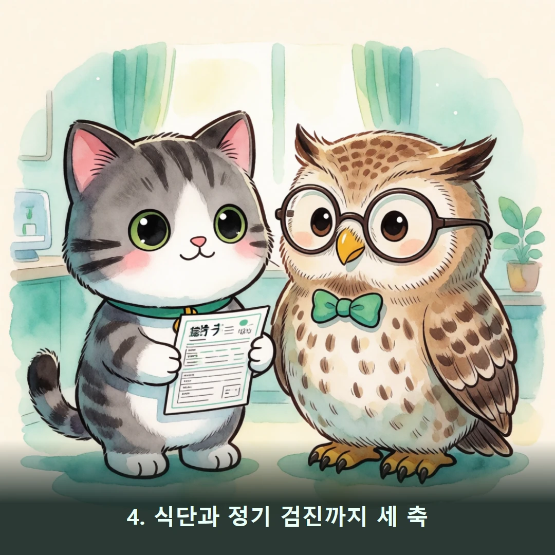웹툰 4컷 — 4. 식단과 정기 검진까지 세 축