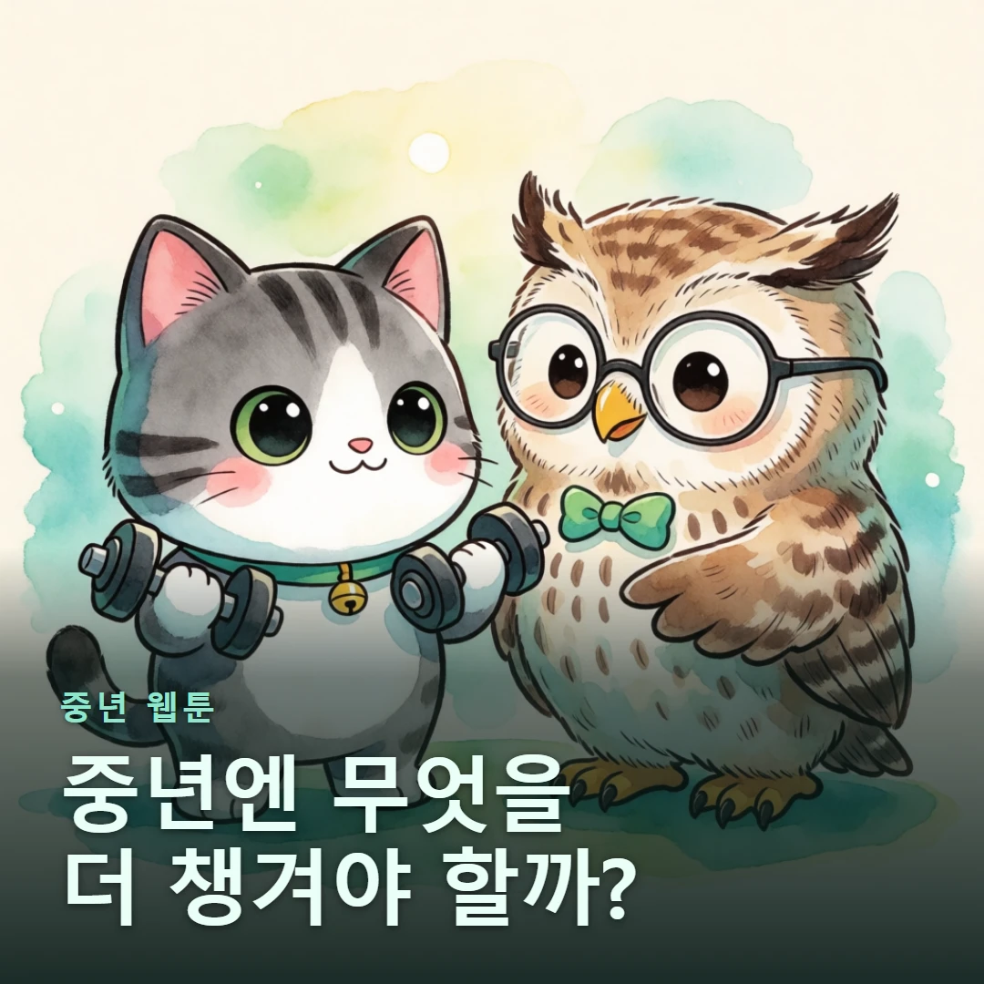 중년 웹툰 표지 — 중년엔 무엇을 더 챙겨야 할까?