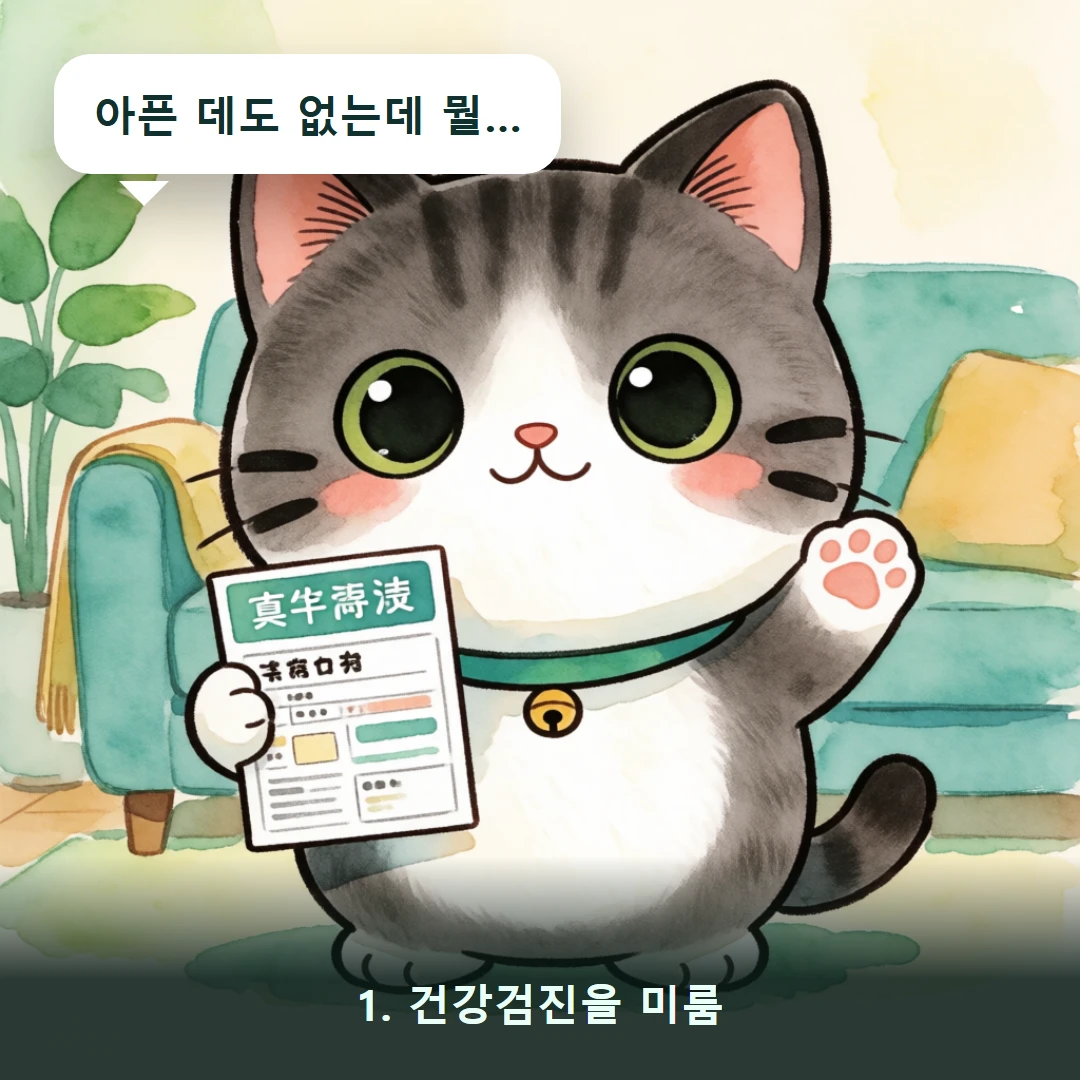 웹툰 1컷 — 1. 건강검진을 미룸 (아픈 데도 없는데 뭘…)
