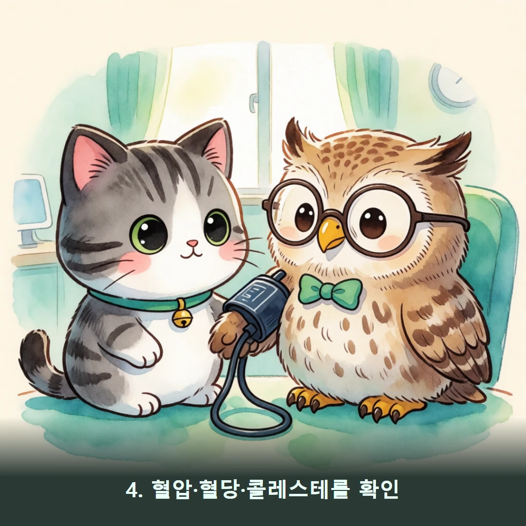 웹툰 4컷 — 4. 혈압·혈당·콜레스테롤 확인