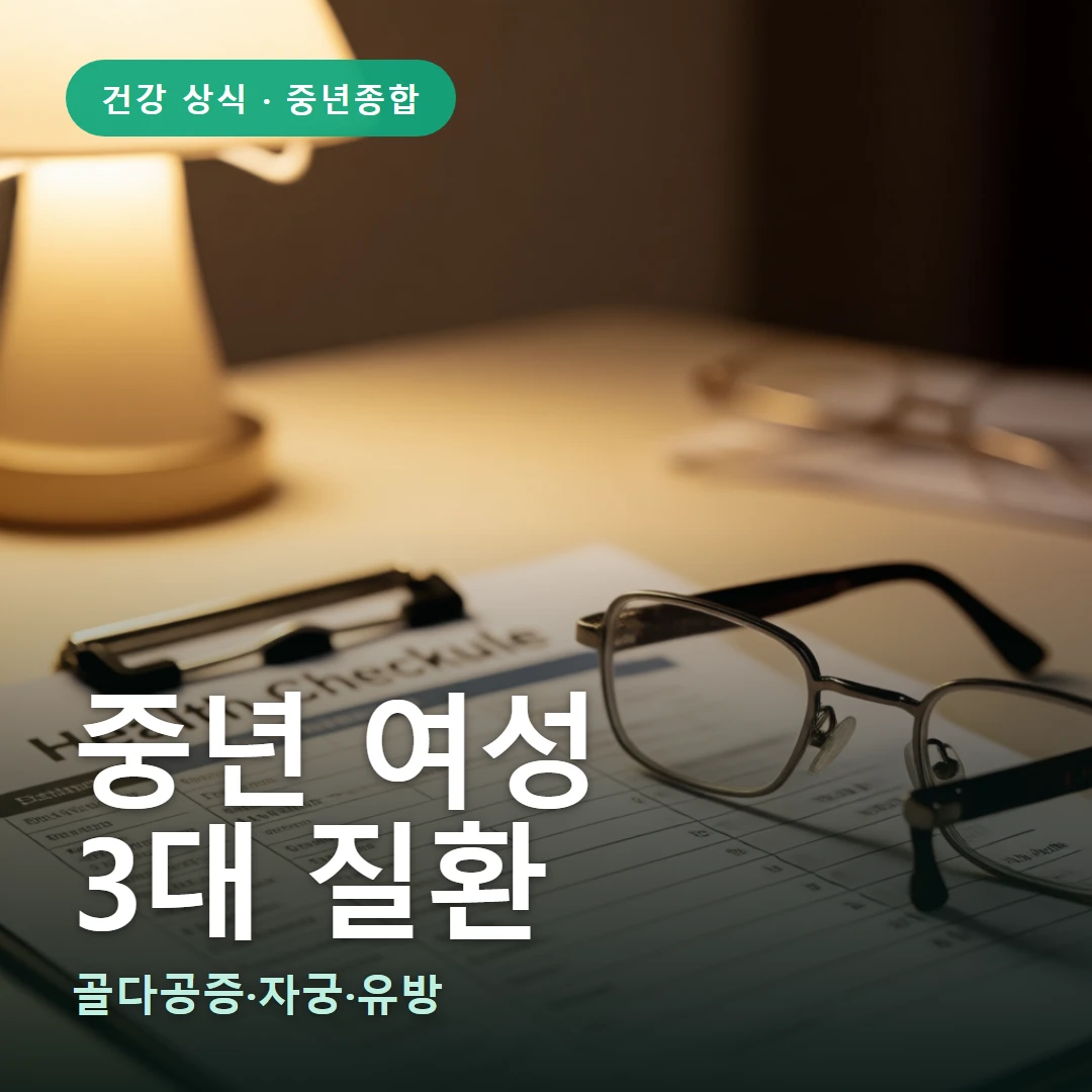 중년 여성 요약 표지 — 골다공증·자궁·유방