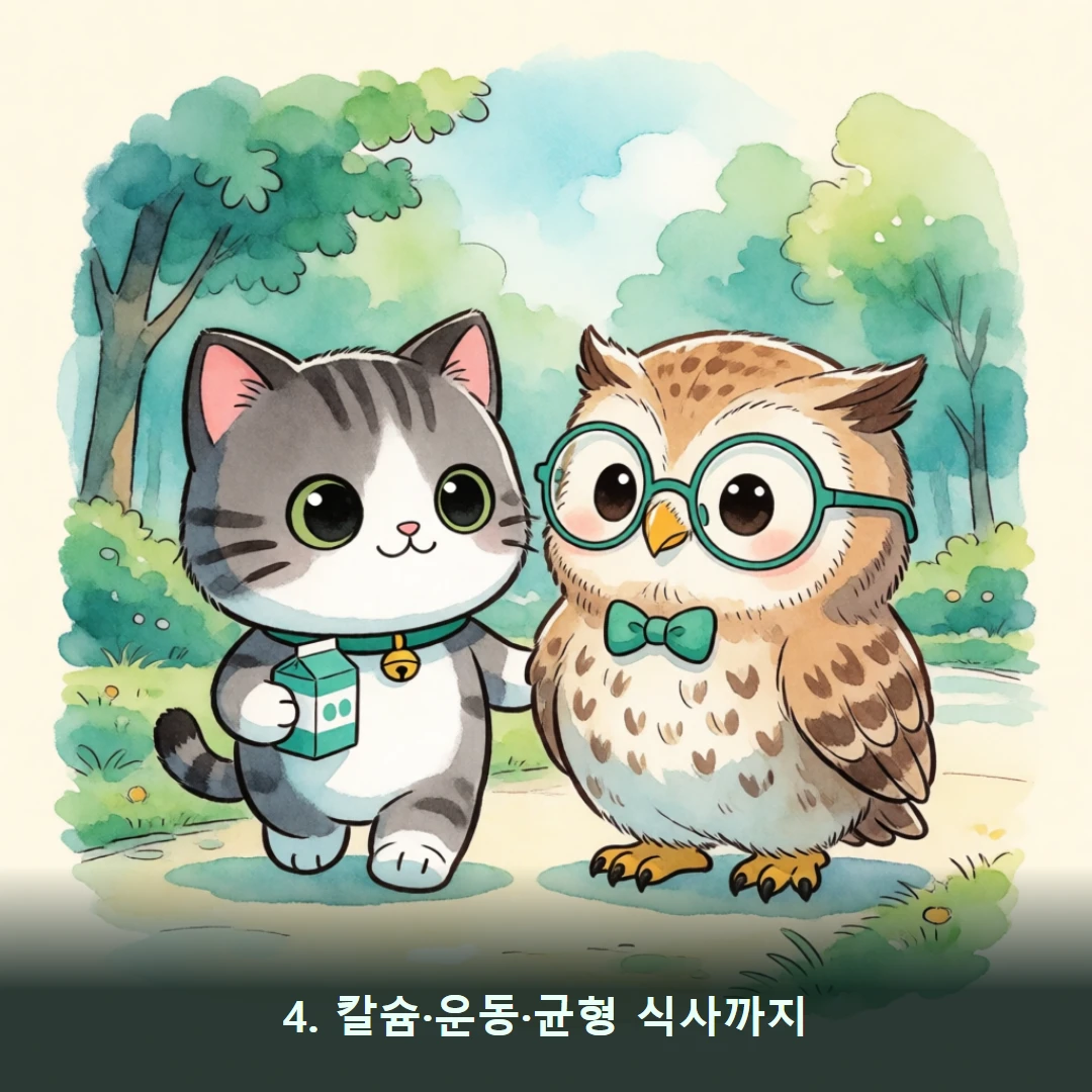 웹툰 4컷 — 4. 칼슘·운동·균형 식사까지