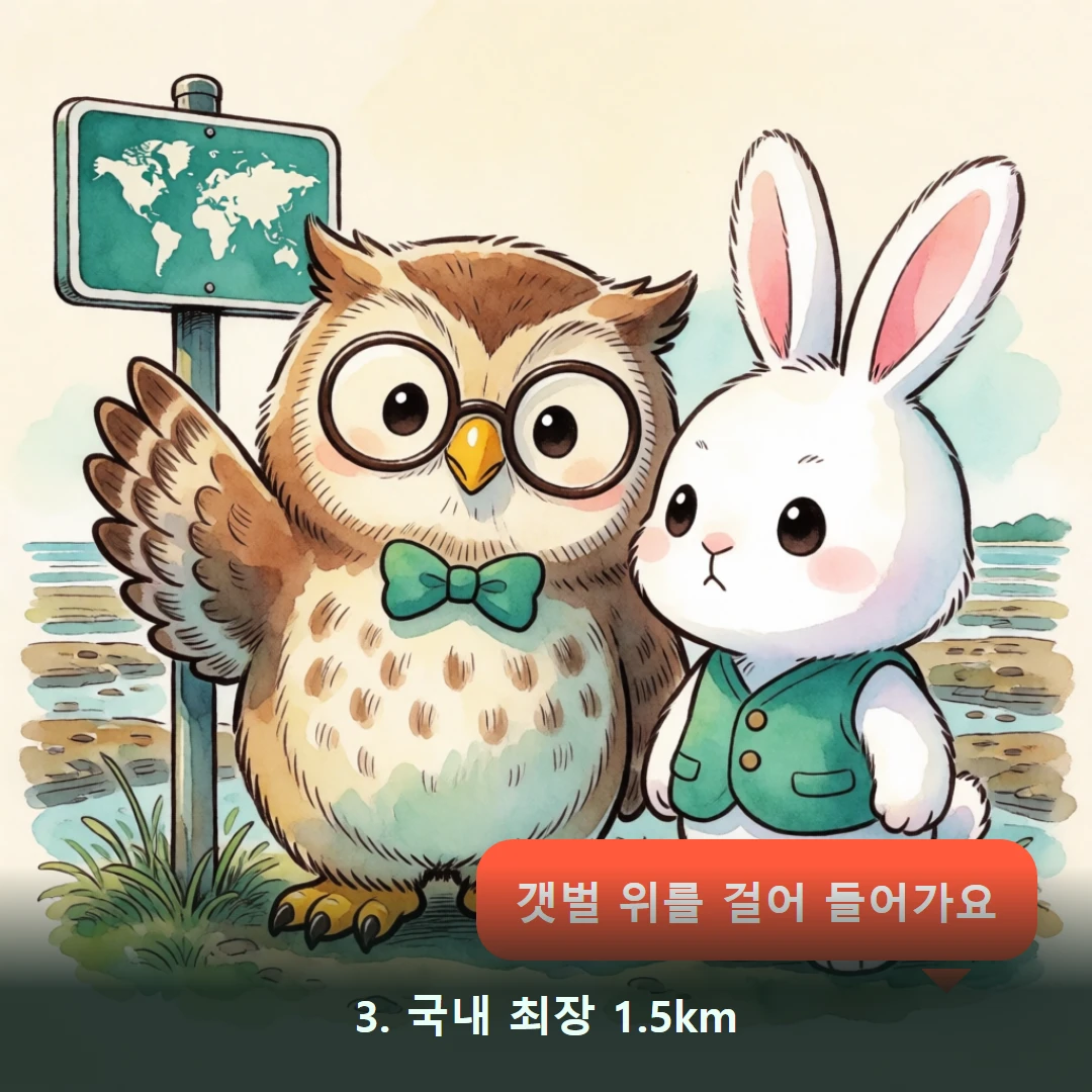 웹툰 3컷 — 3. 국내 최장 1.5km (갯벌 위를 걸어 들어가요)