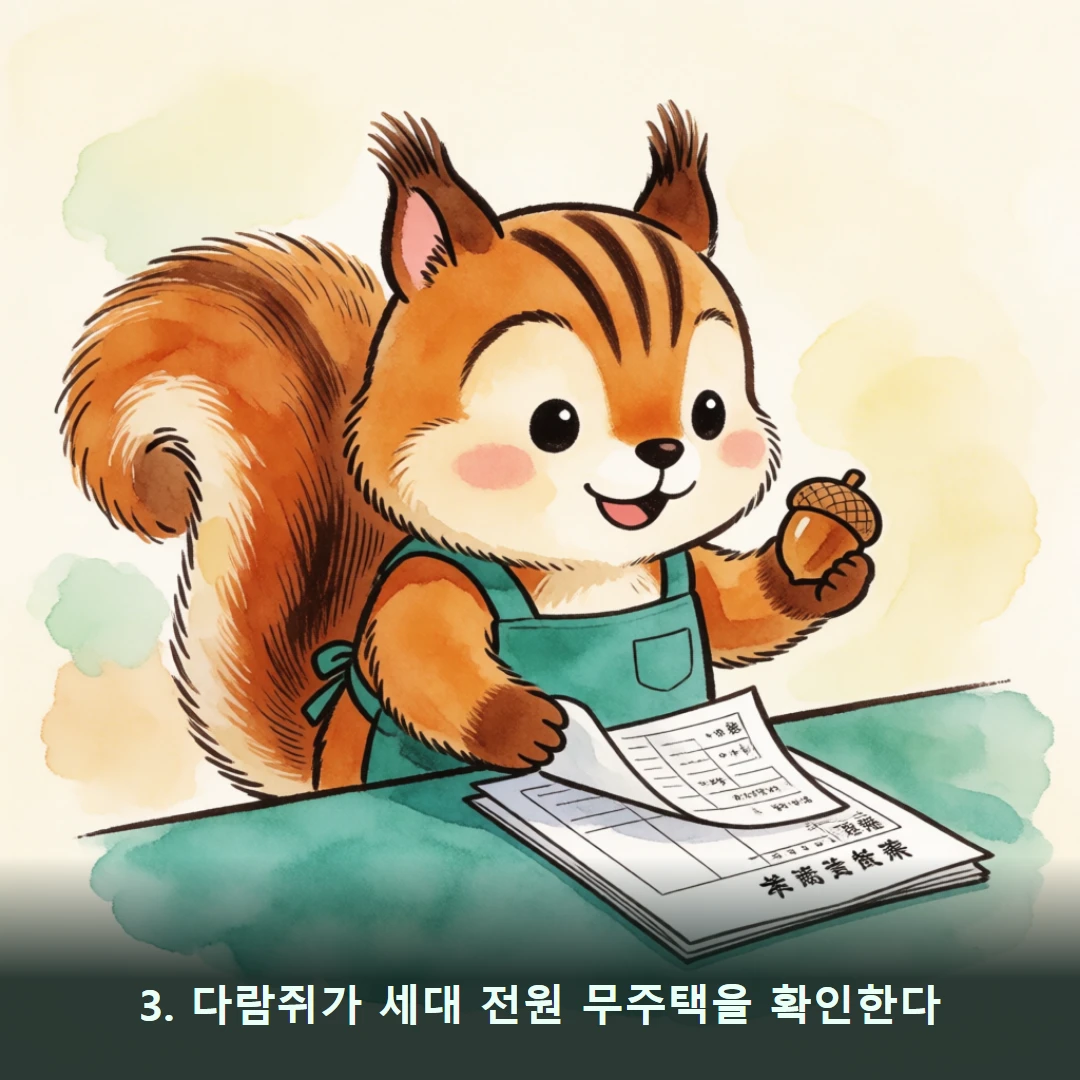 웹툰 3컷 — 3. 다람쥐가 세대 전원 무주택을 확인한다