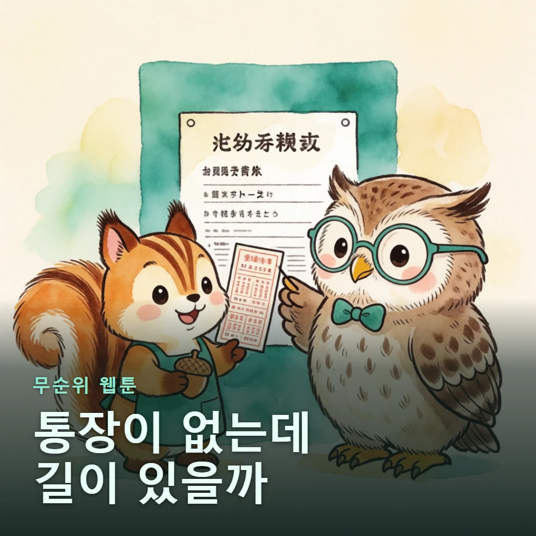 무순위 웹툰 표지 — 통장이 없는데 길이 있을까